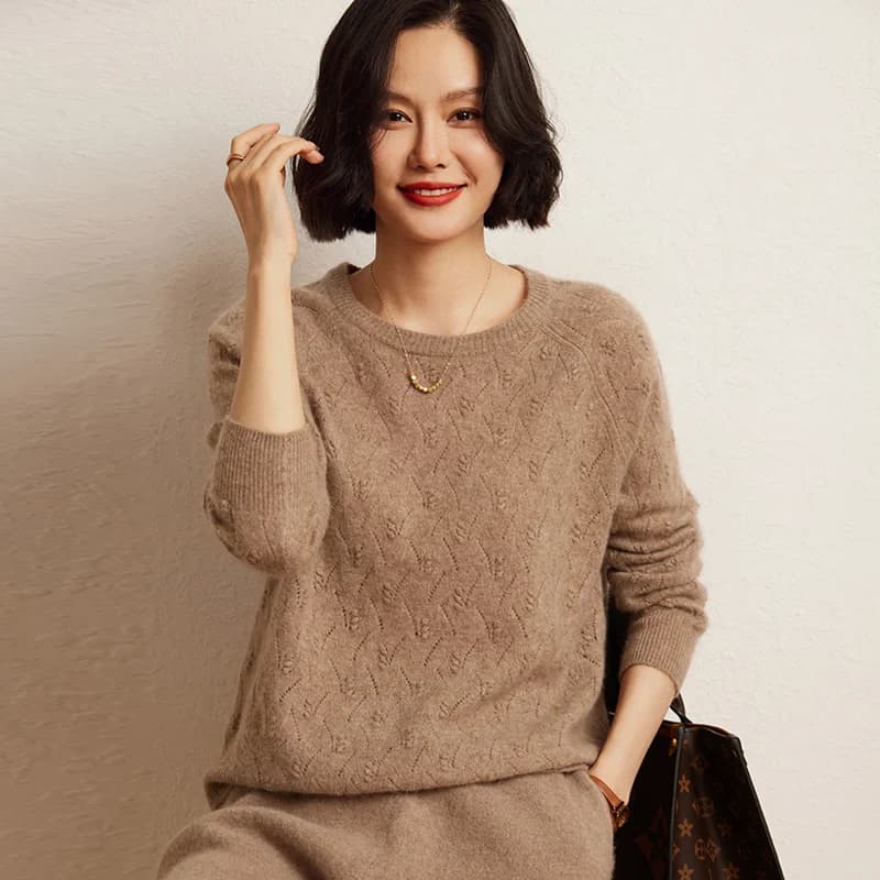 Women's pullover autumn/winter 100% pure cashmere sweater casual knitted sweater round neck loose Tops basic versatile Blouse
