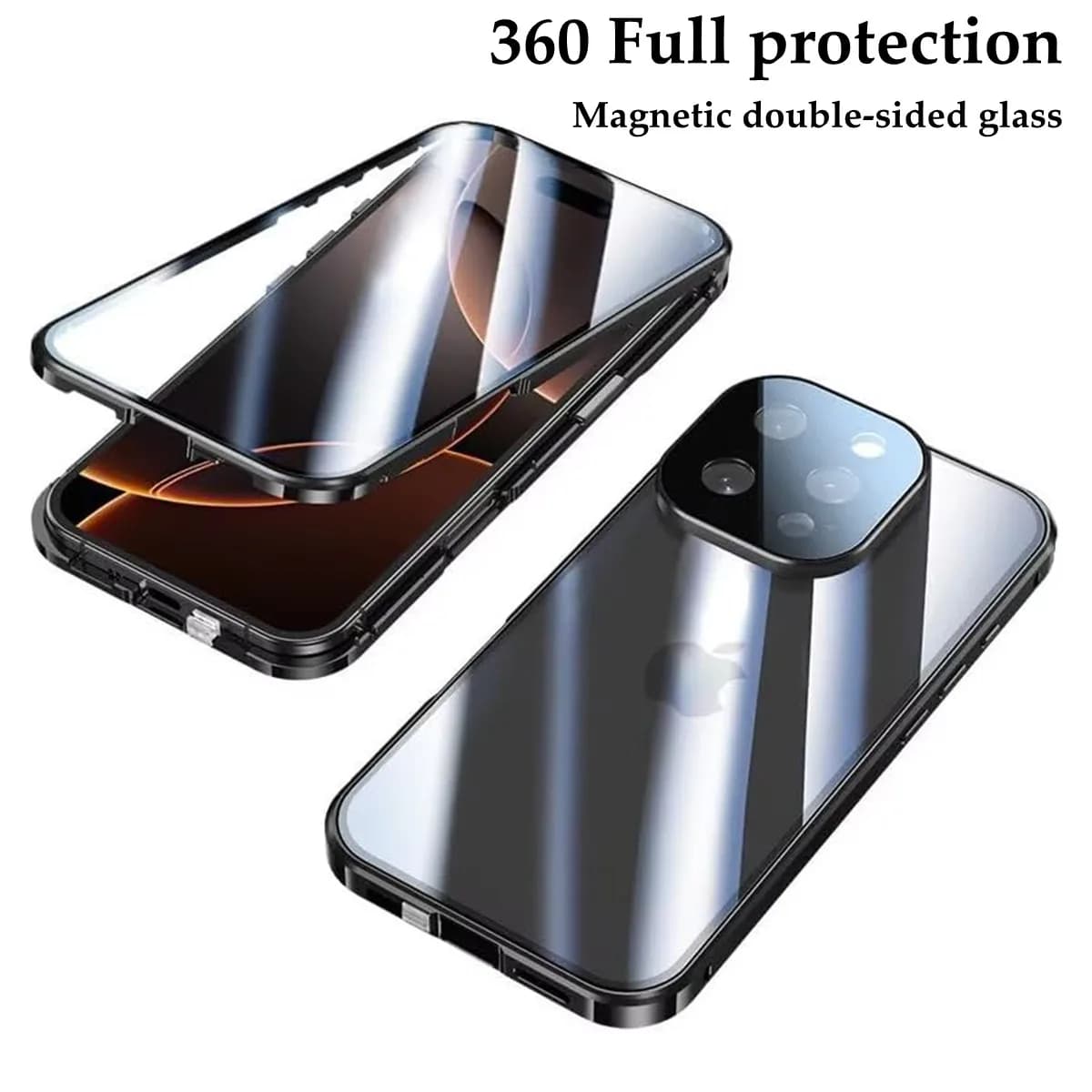 Custodia magnetica per telefono a protezione completa 360 per iPhone 17 Pro Max 16 15 14 13 12 16e Protezione per lenti in metallo Copertura in vetro bifacciale