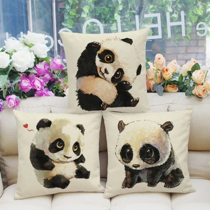 Accogliente fodera per cuscino del divano simpatico animale panda stampato cuscino decorativo per la casa cuscini per schienale del sedile dell'auto/letto federa quadrata 45x45cm
