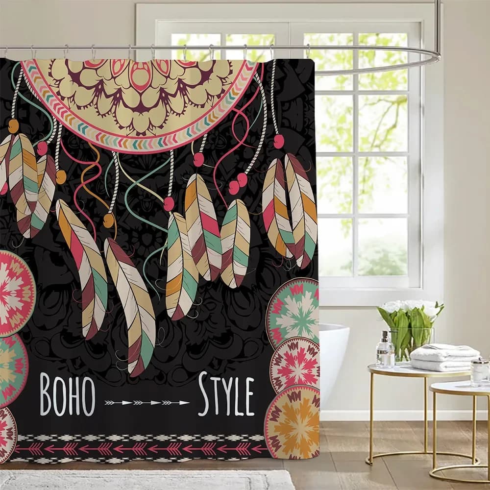 Bohemian Dream Catcher Pattern Shower Curtain Polyester Waterproof Bathroom Curtain with Hooks Bathroom Decor Bathtub Screen