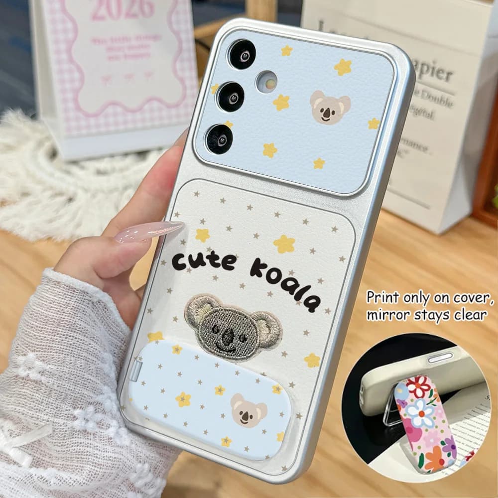 Cute Koala Leather Phone Case For Samsung A56 5G A16 A57 A37 A17 A26 A54 A15 A55 A27 A35 S26 Ultra S25 S24 S23 FE Bracket Cover