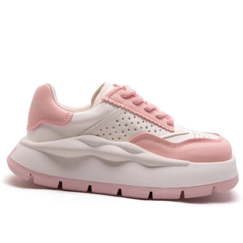 Sneakers Chunky da Donna, Scarpe Sportive Casual con Suola Spessa, Scarpe con Rialzo Interno, in Vera Pelle, Modello Daddy Shoes Traforate