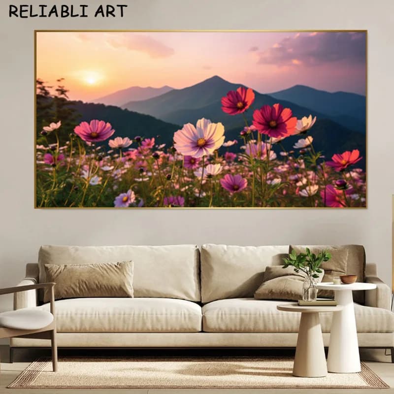 Cielo nuvola tramonto fiore di lavanda poster e stampe su tela pittura immagini di arte della parete per soggiorno decorazioni per la casa senza cornice