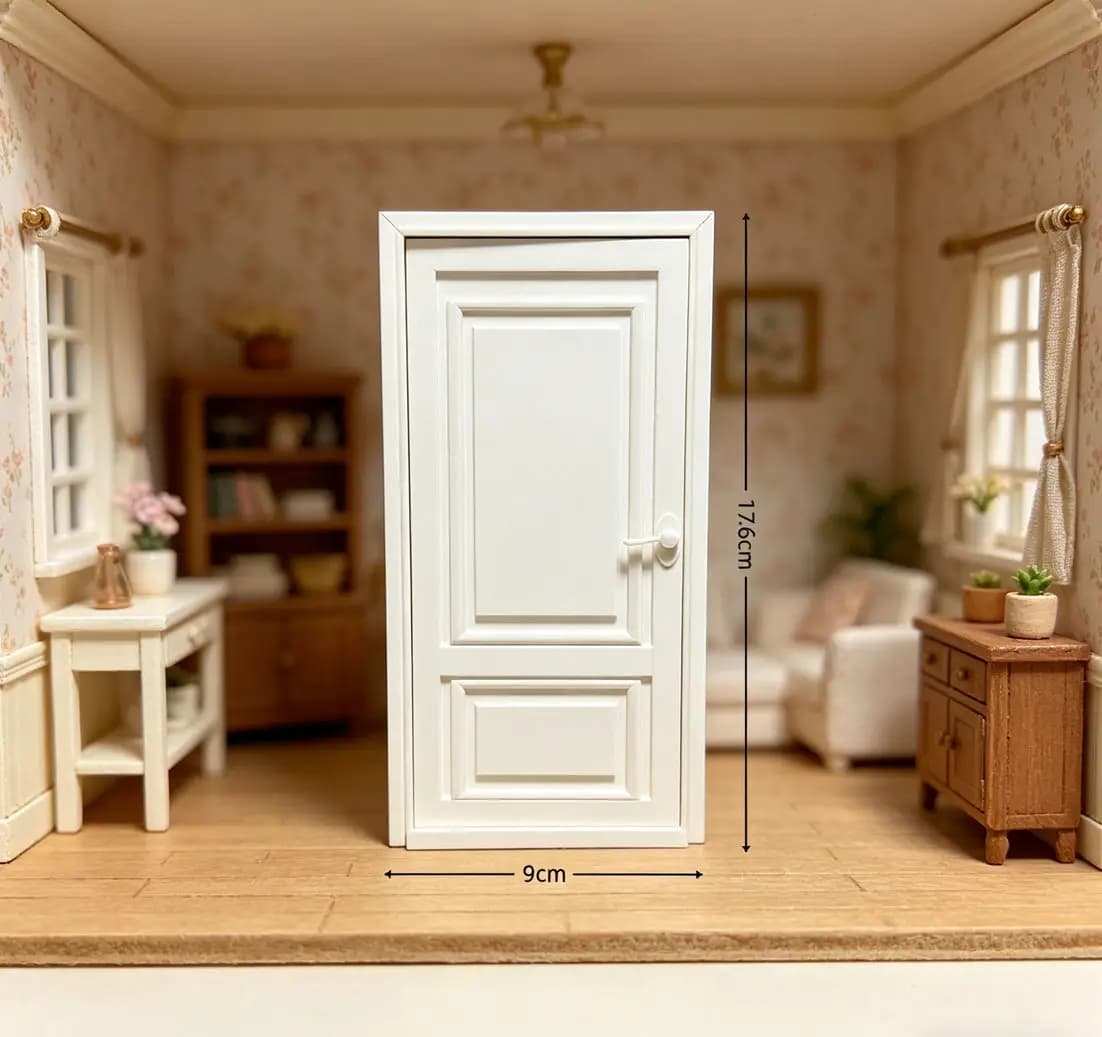 Modello di porta bianca per casa delle bambole in scala 1:12, porta in plastica apribile con maniglia dorata, accessorio miniatura fai da te per diorama e scenografia