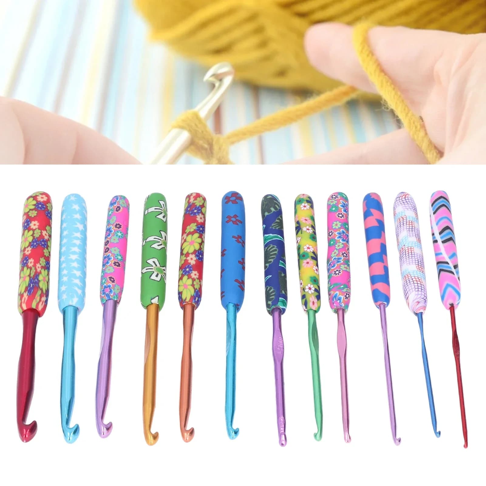 Set di 12 ganci all'uncinetto in metallo premium morbido lucido facile identificazione design ergonomico ganci all'uncinetto ad ampia applicazione