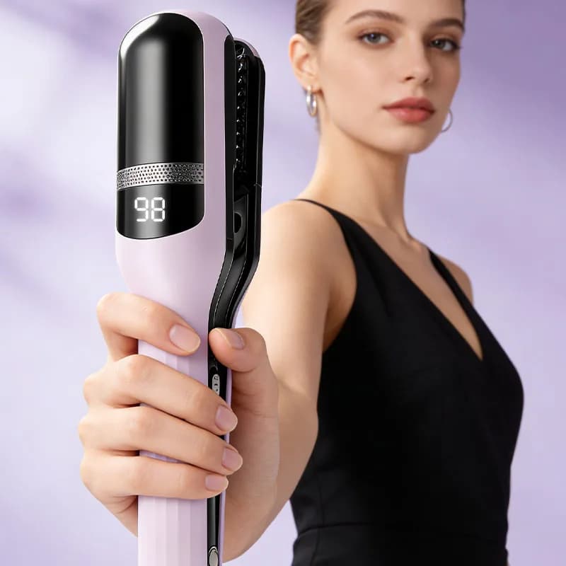 Portable Mini Hair Straightener Straightening Comb with LED Display Wireless USB charging is ideal for travel and shopping trips