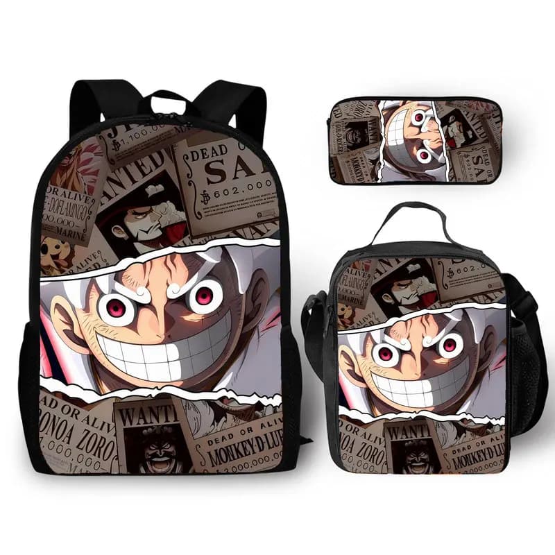 One Piece Yamato Printed Three Piece Set Large Capacity Backpack With Pencil Case Lunch Crossbody Bag For School Travel Adults