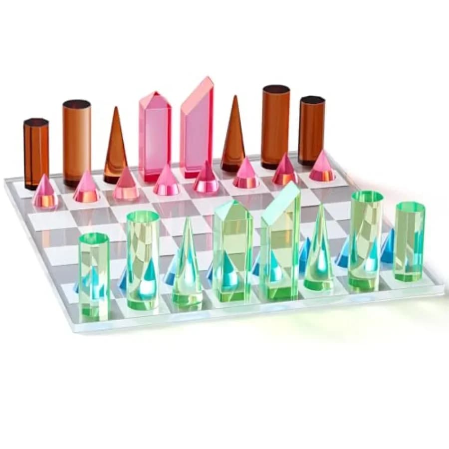 Set di Scacchi in Acrilico per Casa e Ufficio, Trasparente, Grande 11,8x11,8 Pollici, Scacchiera Moderna con Bordi Lisci e Pezzi Pesanti