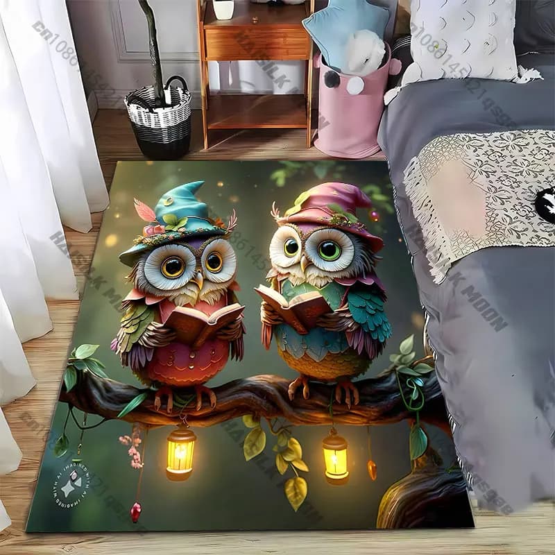 Tappeto con gufo fantasiose che leggono insieme, tappeto yoga, decorazione per soggiorno, tappetino per gattonare per bambini, zerbino, tappeto per area giochi, tappetino da pavimento