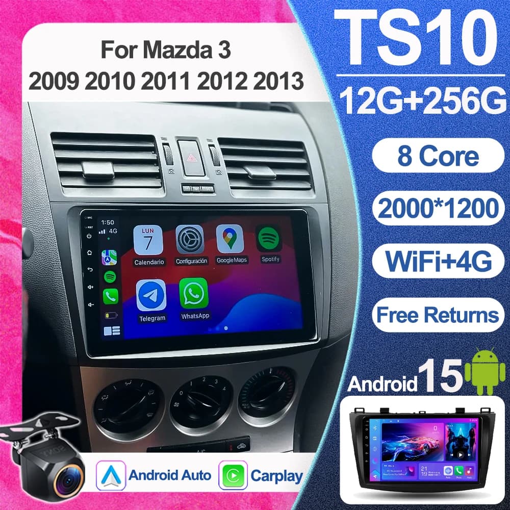 Autoradio Android 16 per Mazda 3 2009 2010 2011 2012 2013 Bluetooth GPS Lettore Multimediale Video Navigazione Wifi Senza 2din DVD 4G
