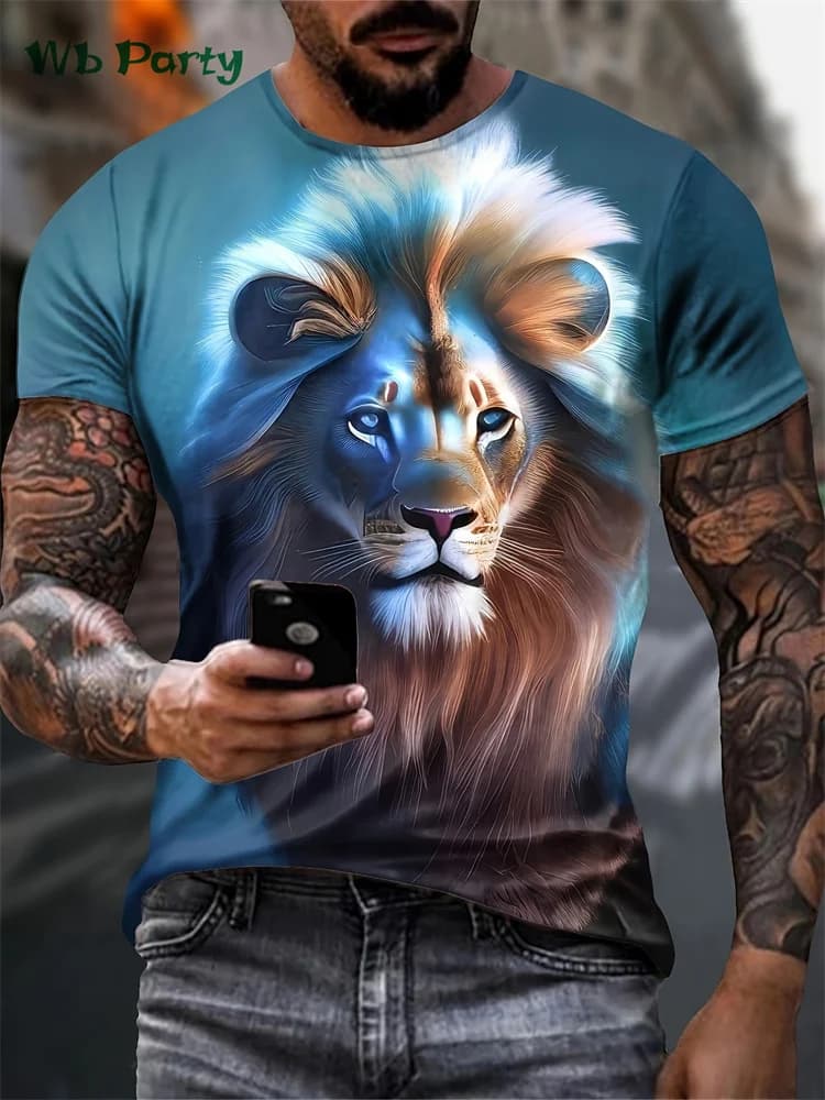 Vestiti con stampa leone Uomo T-shirt grafiche Uomo Stampa 3D Abiti estivi da uomo Girocollo Casual T-shirt a maniche corte Leone Camicie T-shirt grafica