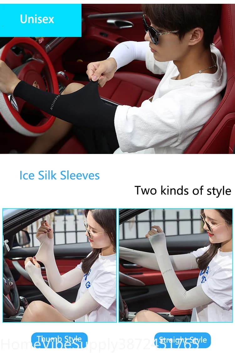 Ice Silk Anti‑UV Arm Sleeves Elastic Cooling Sun Protection Arm Covers Fingerless Gloves For Men Women Summer Cycling Driving Sport Outdoor Supply