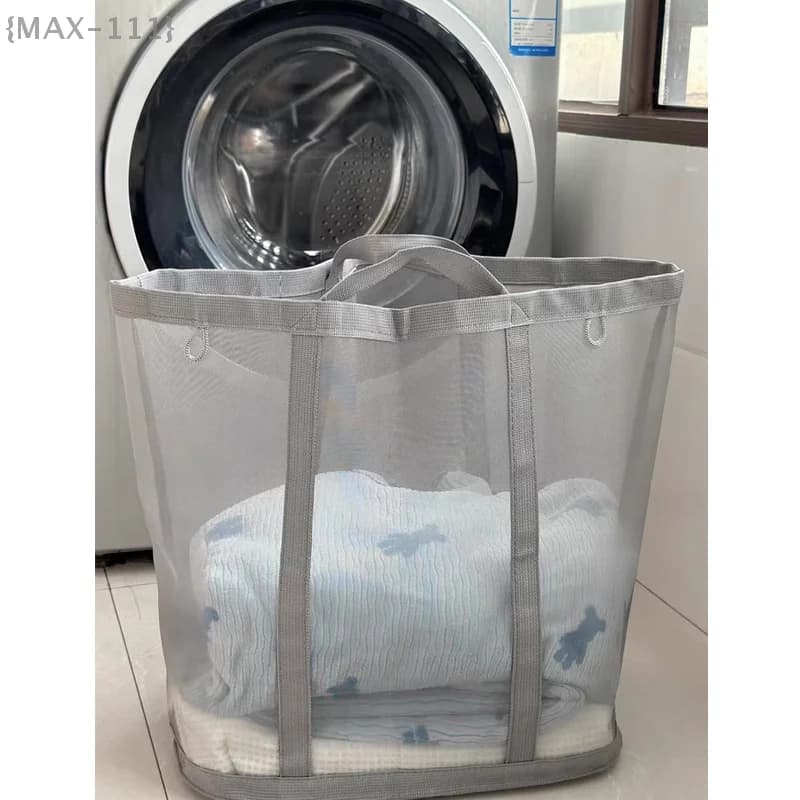 Nylon Mesh Laundry Basket With Handle Breathable Foldable Hamper Bag Large Capacity Portable Storage Organizer For Clothes Toys