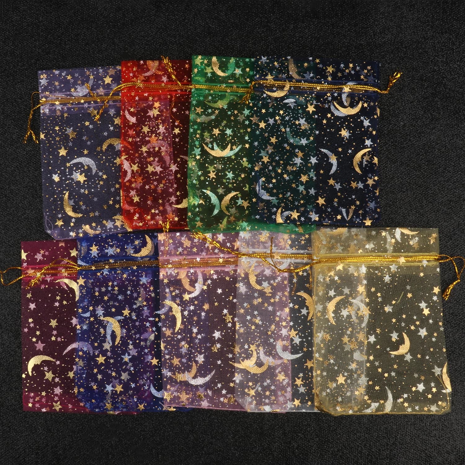 50 pz/lotto Moon Star sacchetti di Organza 17x23cm grande borsa regalo con coulisse natalizia sacchetti e sacchetti per imballaggio di gioielli con ciondoli