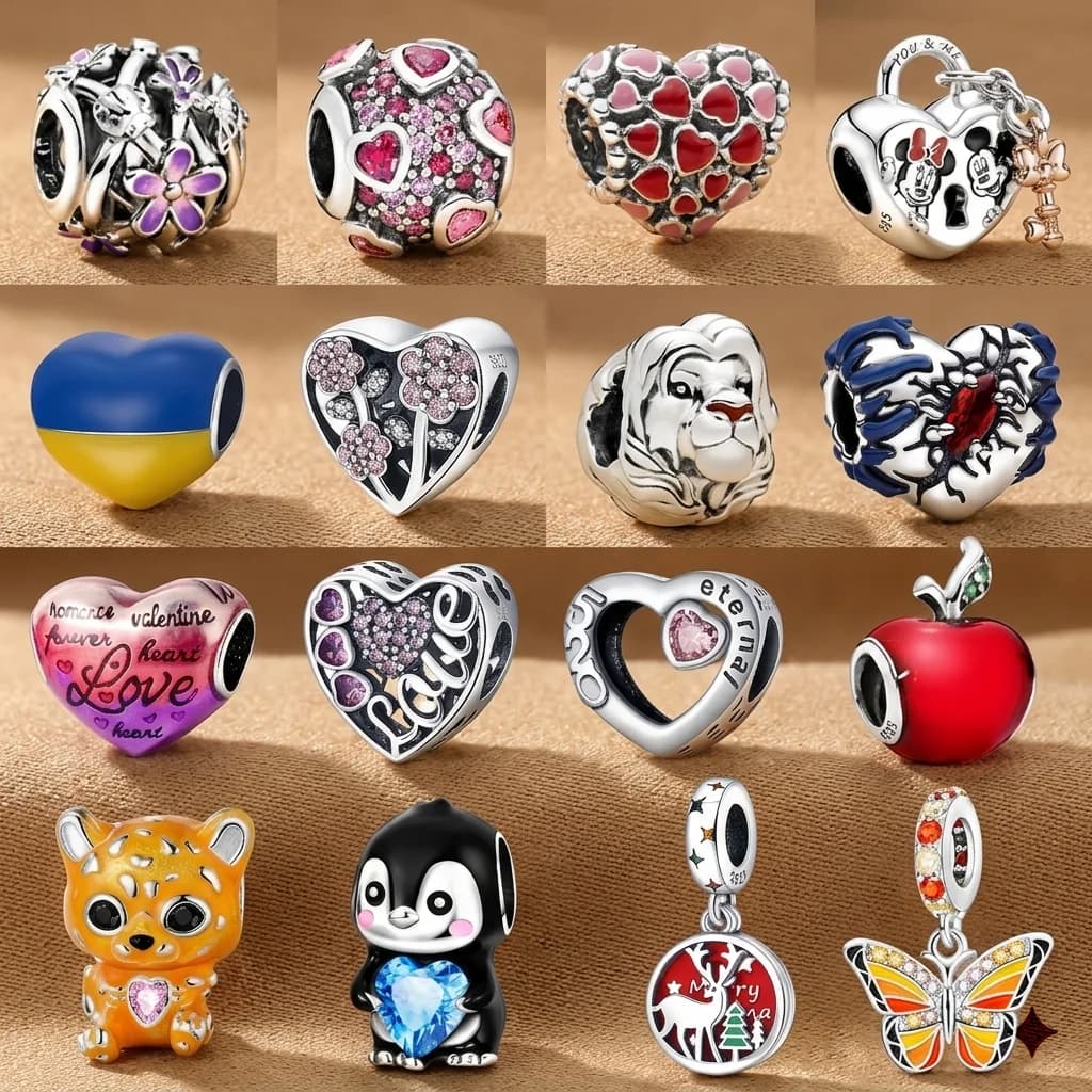 925 Sterling Silver DIY Charms for Women Bracelet Heart Flower Lion King Penguin Jewelry Beads Valentine Day Gift
