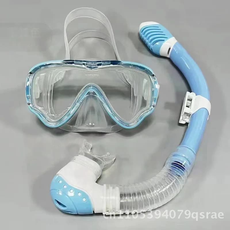 Kids Snorkeling Mask with Silicone Mouth Snake with Kids Breathing Tube Glasses Blue