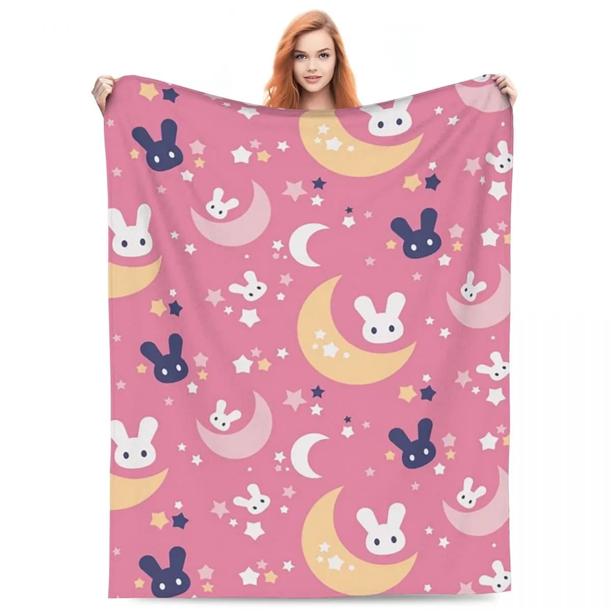Space Bunny Rabbits Pattern Blanket Flannel Sofa Throw Blanket Throw Blankets for Home Bedroom Office Throws Bedspread Quilt