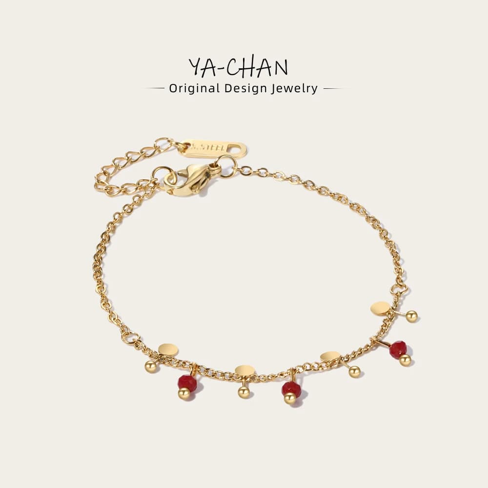 YACHAN braccialetti a catena in acciaio inossidabile placcato oro 18K Charms bracciale a sfera in acrilico rosso semplice 2023 nuovi gioielli con ciondoli alla moda
