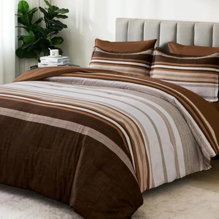 Set Letto 7 Pezzi Boho a Righe, Set Biancheria da Letto in Microfibra Morbida con Piumone, Lenzuola, Federe e Copricuscini