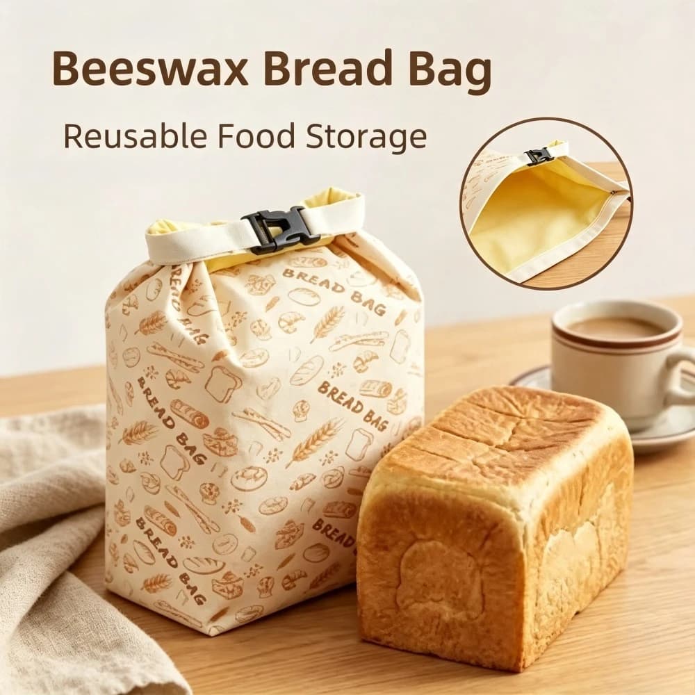 Reusable Beeswax Bread Bags Cotton Sourdough Storage Bag Zipper Closure Fresh Keeping Food Wrap Freezer Kitchen Organizer