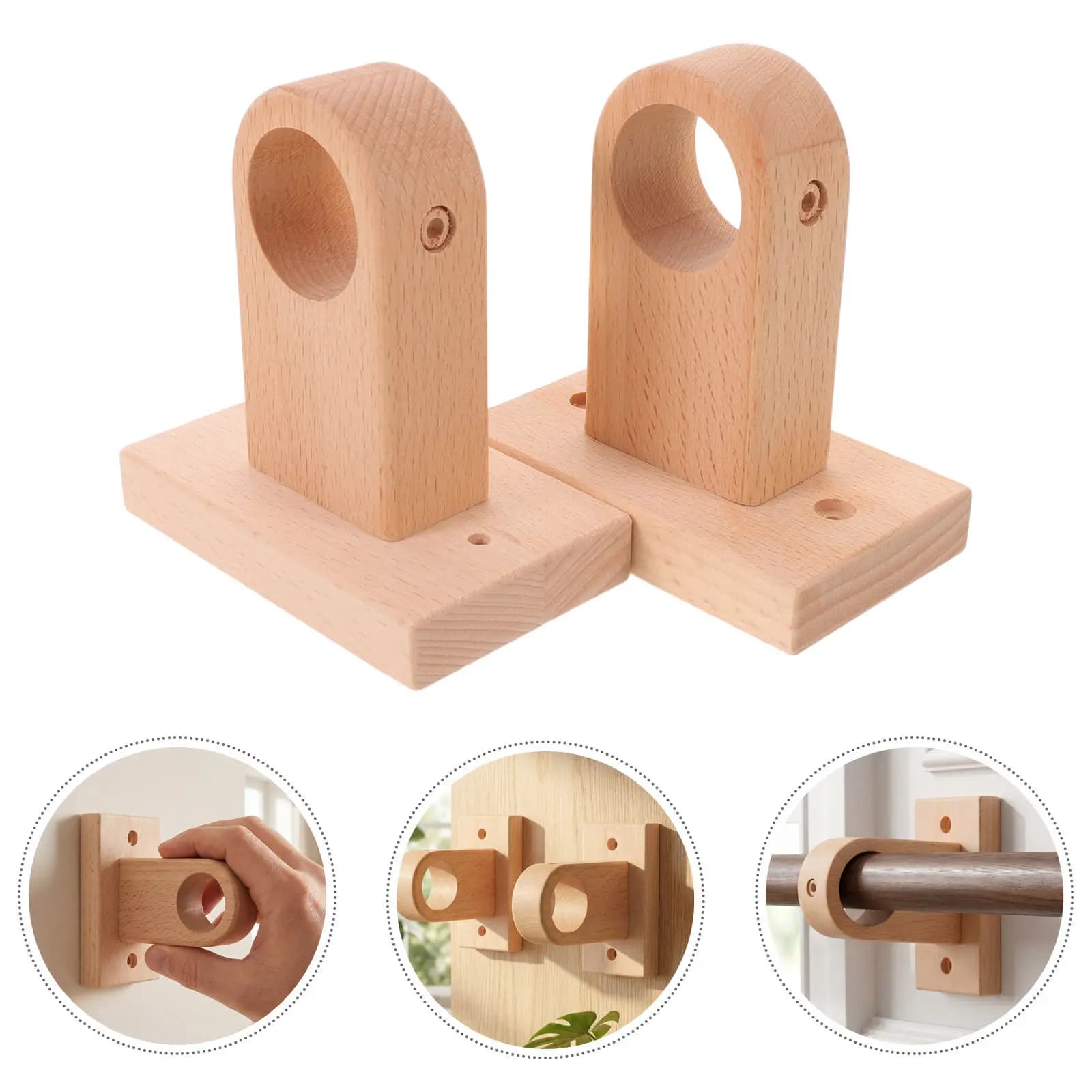2Pcs Window Curtain Rod Brackets Classic Roman Pole Unfinished Wood Drapery Support for Living Room Office Window Hardware