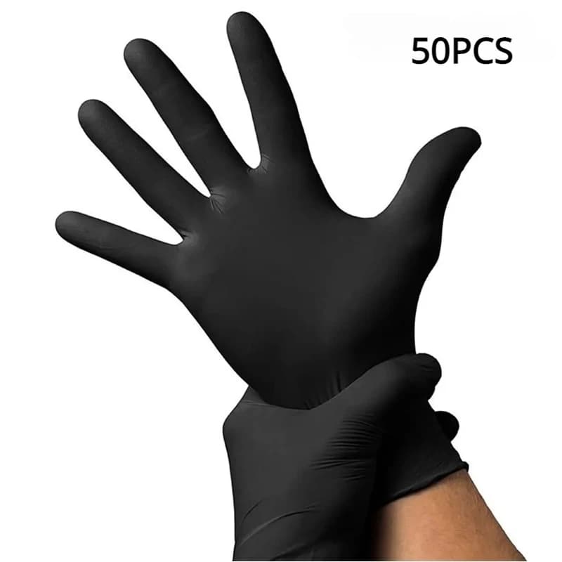 Guanti in Nitrile Nero Monouso Senza Lattice, Resistenti e Impermeabili per Servizio Alimentare, Cucina, Salone, Pulizie Domestiche Quotidiane