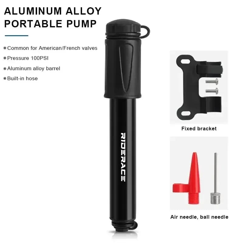 RIDERACE Pompa da bici Mini portatile da ciclismo Pompa ad aria manuale Sfera ad alta pressione MTB Gonfiatore per pneumatici per bicicletta da strada Valvola Schrader Presta
