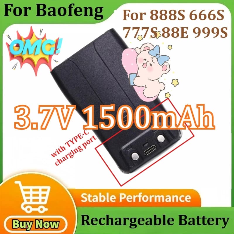 Batteria per Baofeng 888S BF-666S BF-777S BF-88E per Baofeng 777s Walkie Talkie Batteria con porta di ricarica TYPE-C 3.7V 1500mAh