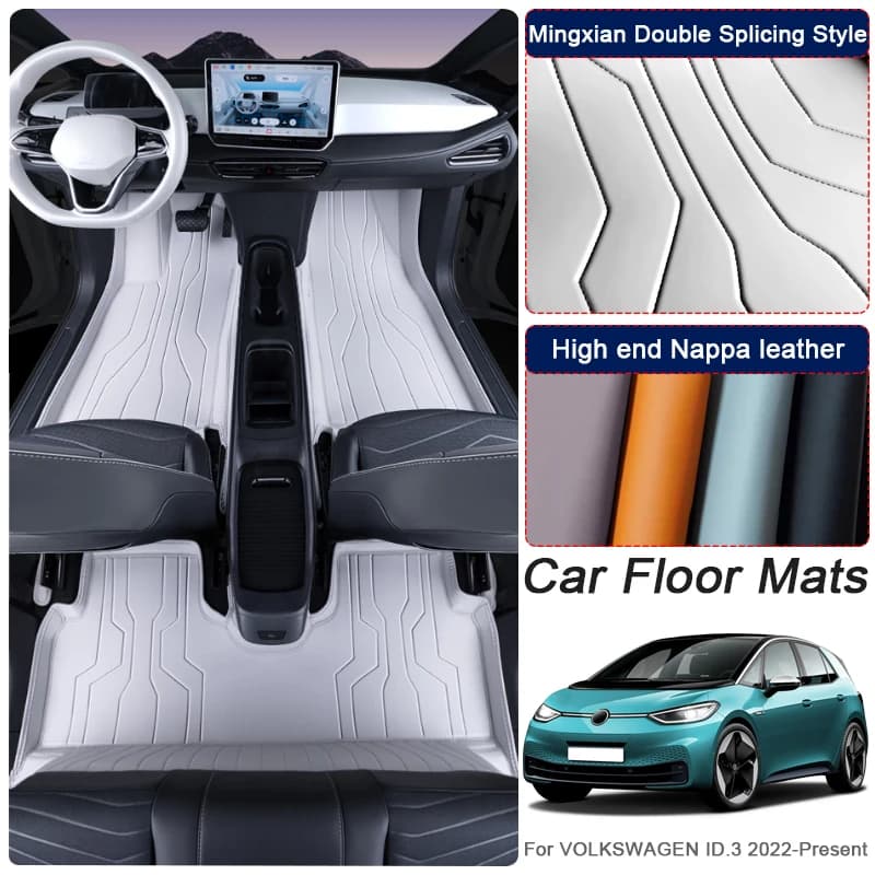 Tappetino protettivo per auto in pelle nappa personalizzato per Volkswagen ID.3 Accessorio per pavimento impermeabile di lusso antiscivolo per auto 2022-presente