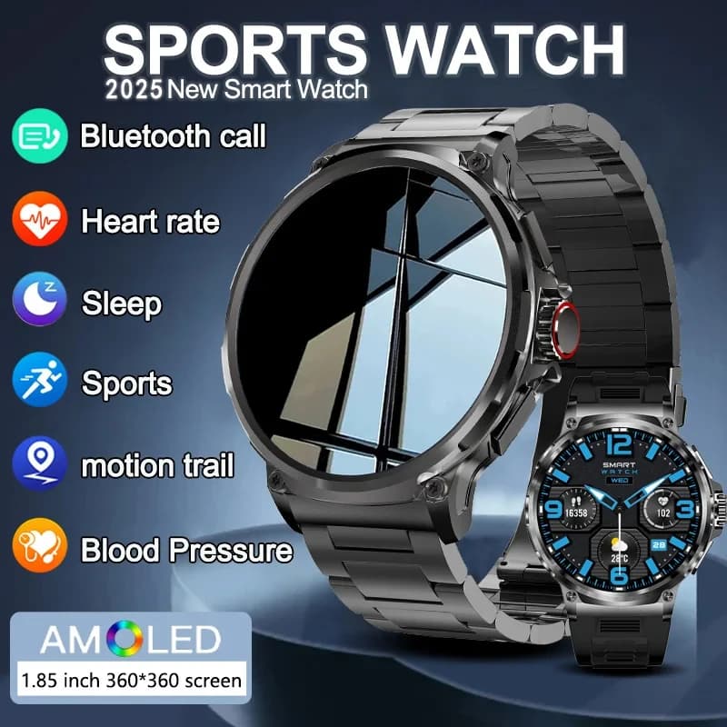 360*360 1.85" HD screen Bluetooth Call Smartwatch Men Smart Watch GPS NFC AMOLED Screen Heart Rate Monitor IP67 Waterproof Men