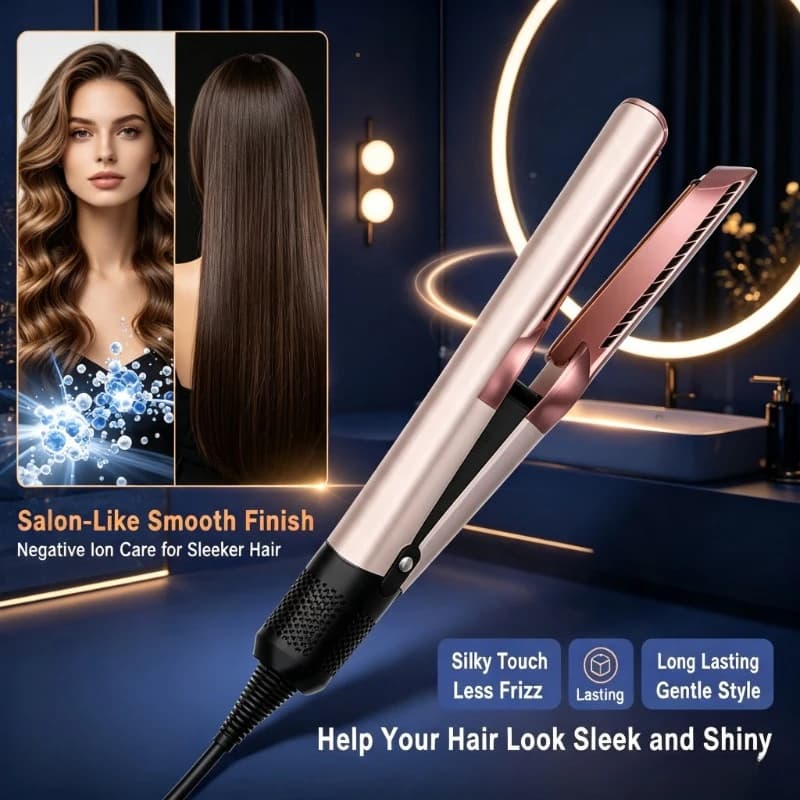 Negative Ion Hair Care Kit, Wet Dry 2‑in‑1 Straightener‑Dryer For Daily Travel Hairstyle Shaping