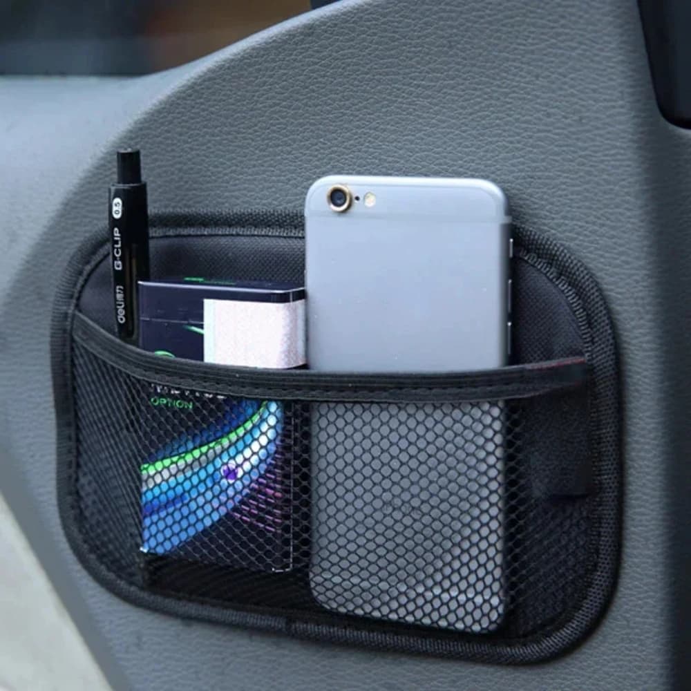 Borsa a rete in pelle per auto Borse a rete in tessuto Oxford Organizzatore per interni auto Telefoni Monete Chiavi Stoccaggio Strumenti per riordino automatico