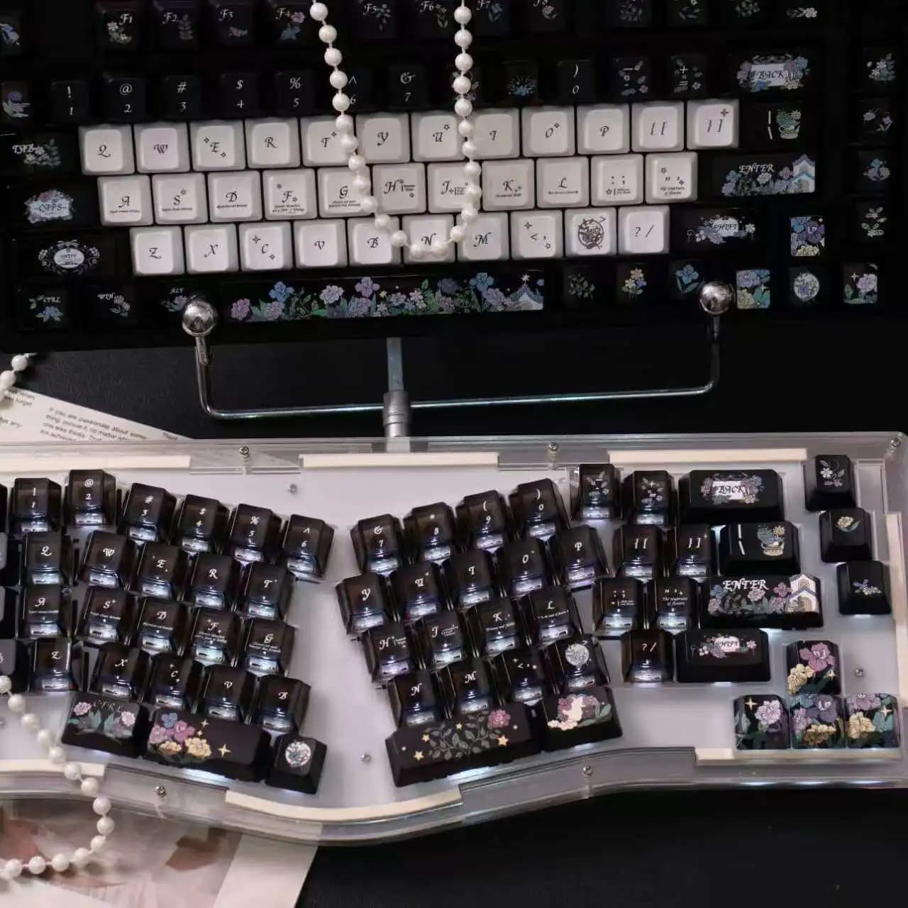 Set di copritasti a tema Ink Garden PBT PC Cherry Profile Copritasti originali personalizzati fatti a mano per accessori per tastiera meccanica regalo