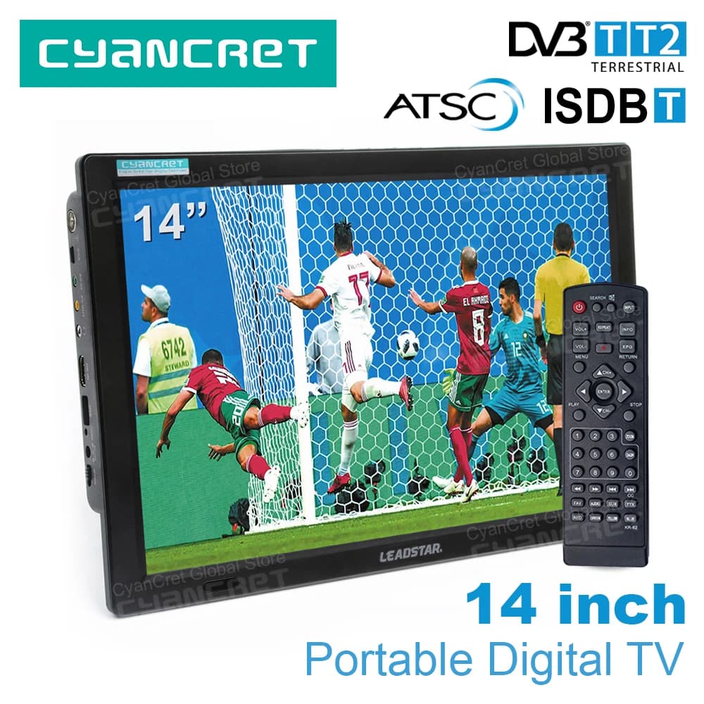 LEADSTAR TV Portable HD 14 Inch DVB-T2 ATSC ISDB-T TDT Digital Analog Mini TV for Auto Support MP4 AC3 SD Card