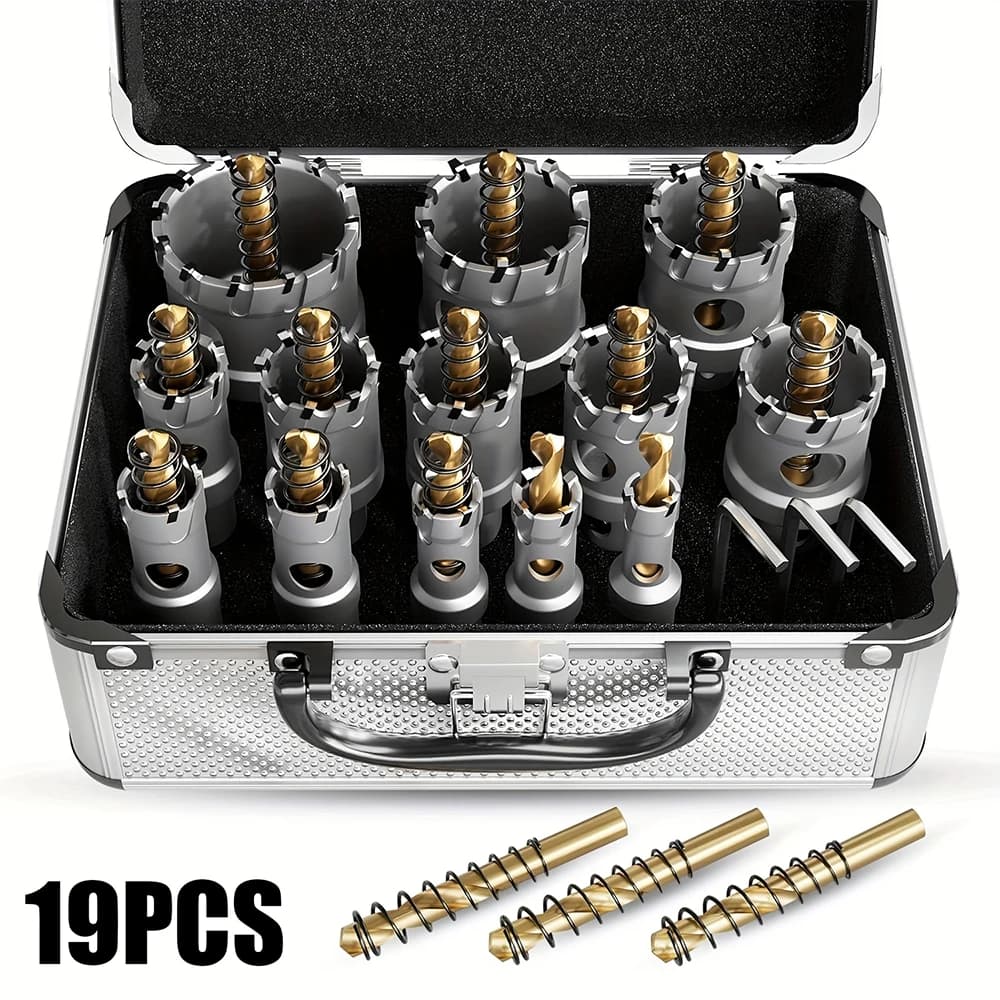 Set Professionale di Frese a Tazza 19 Pezzi 13-54mm con Punte in Carburo per Foratura di Acciaio Inossidabile e Lastre di Ferro