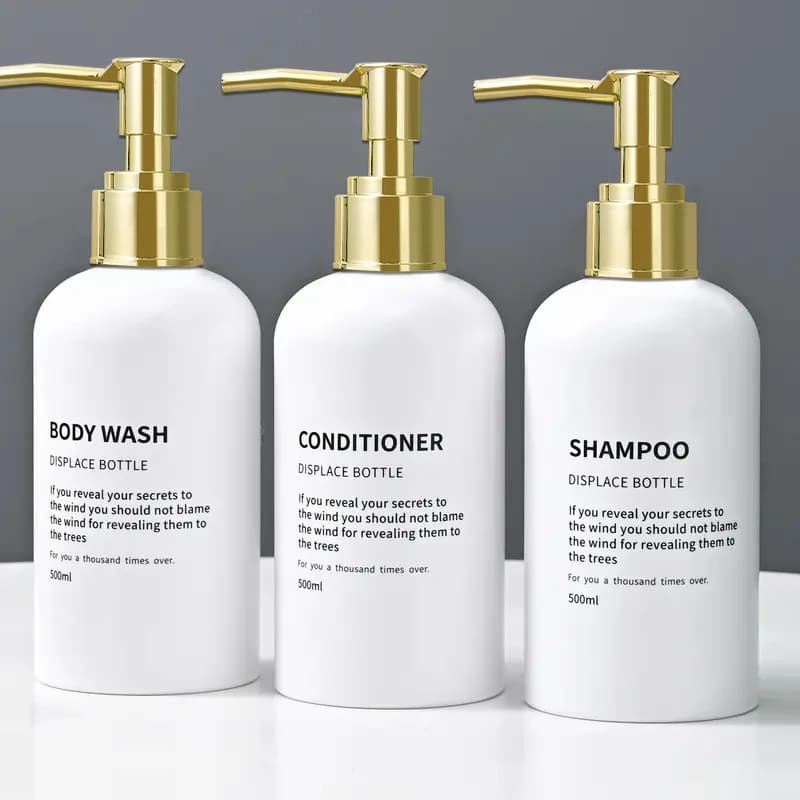 Bottiglie di sapone da doccia ricaricabili con pompa dorata, dispenser di sapone per shampoo e balsamo per l'aggiornamento dell'arredamento del bagno