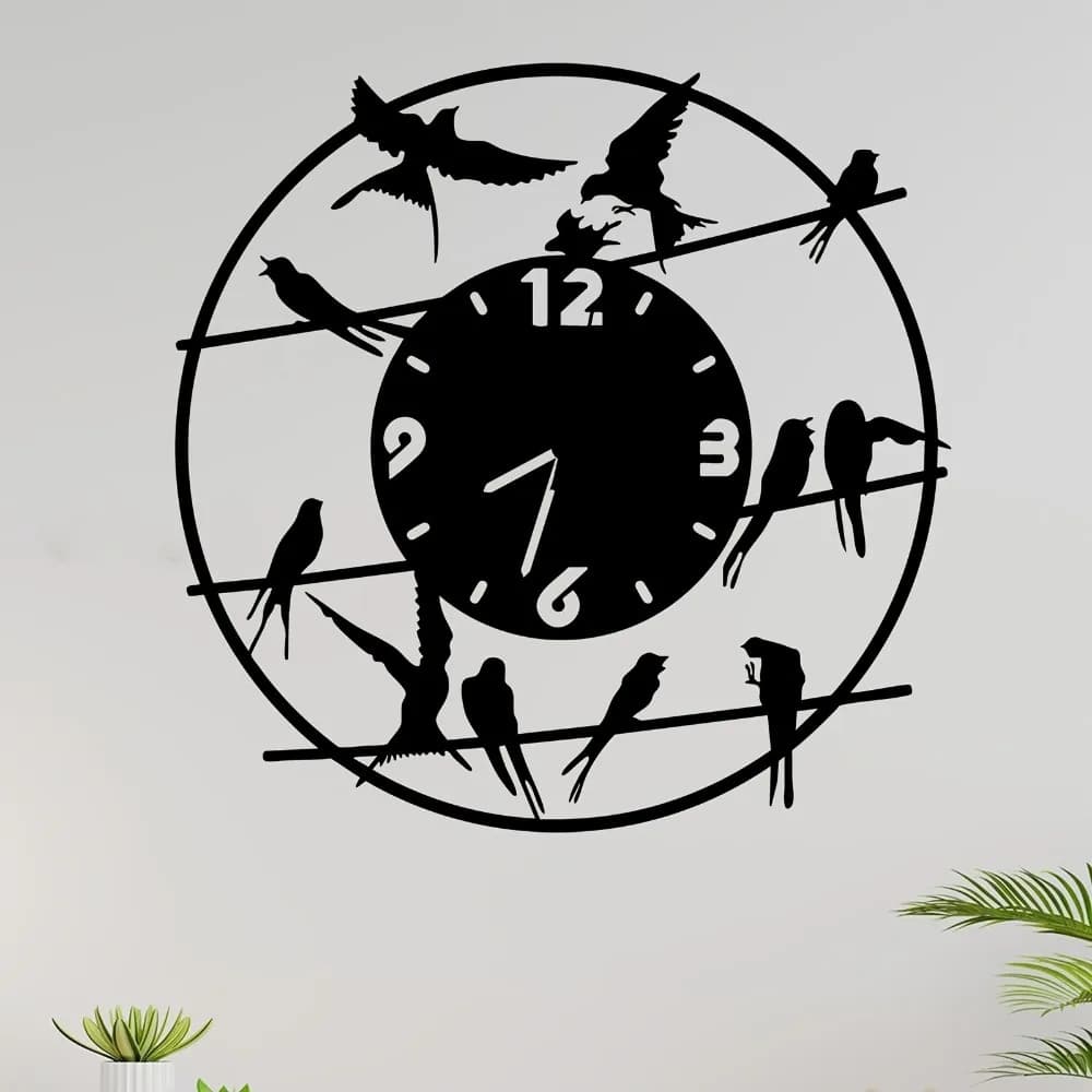 CIFBUY Metal Wall Art Bird Clock Sculpture with Movable Branches Outdoor Patio Fence Rustproof Waterproof Hanging Ornament