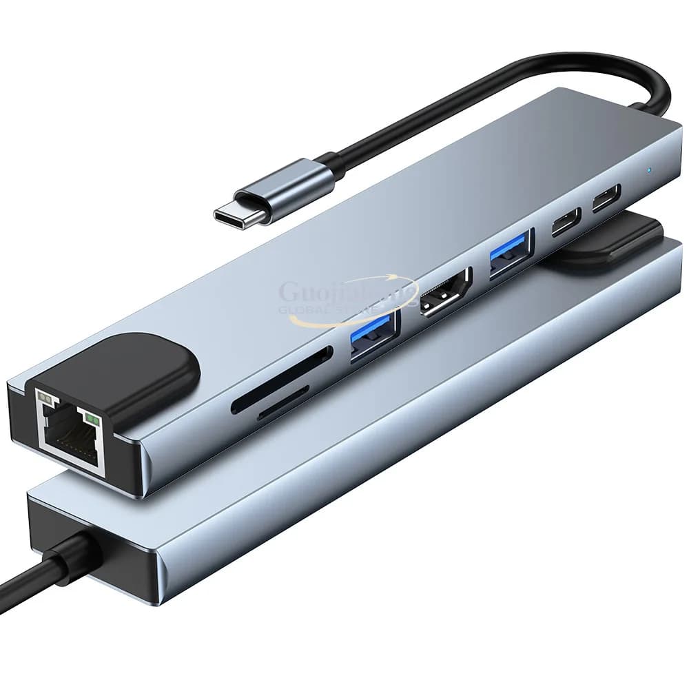 Nuova docking station USB-C transfrontaliera con convertitore, scheda di rete per mirroring dello schermo e docking station notebook otto-in-uno