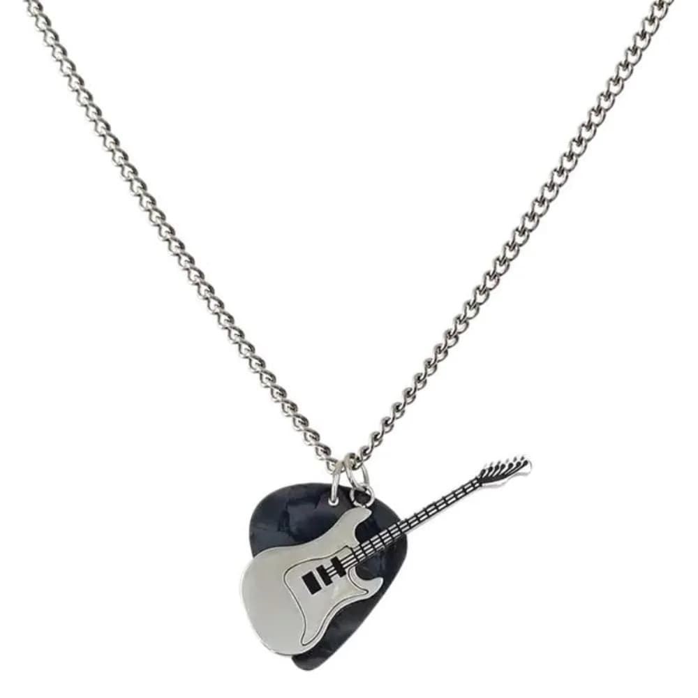 Hip-hop Guitar Pick Pendant Necklace Punk Trendy Guitar Chain Choker Vintage Titanium Steel Electric Guitar Sweater Chain Couple
