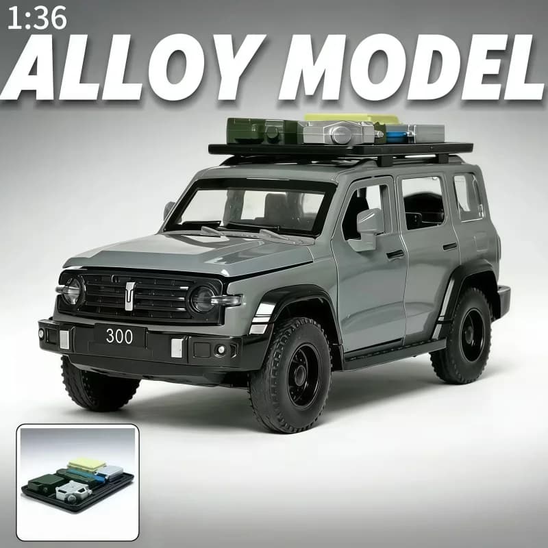 Off-road simulation die-casting SUV toy car, alloy pull back 4x4 vehicle with roof rack and luggage, collectible decoration gift