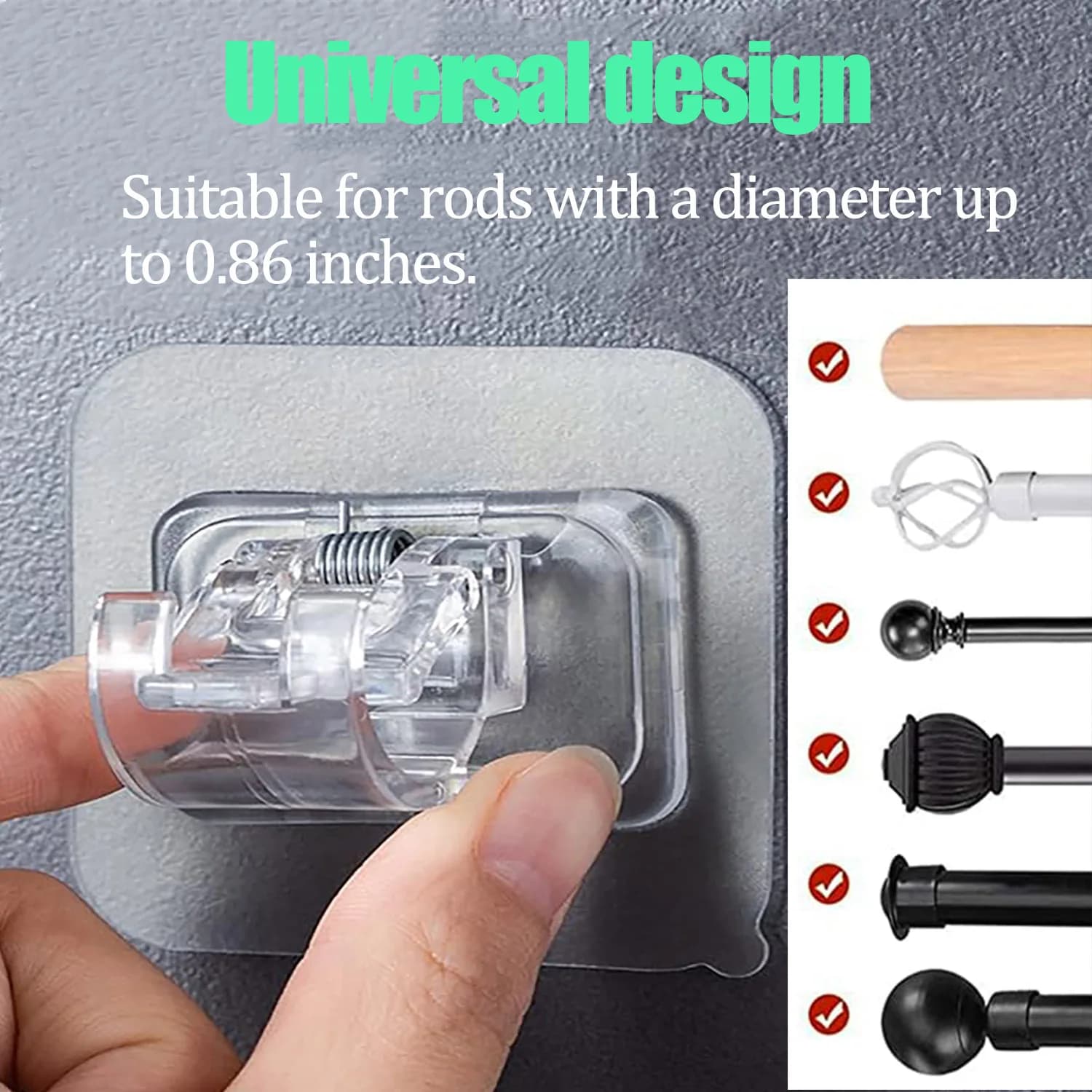 Clip per staffa in plastica adesiva senza trapano, adatte per aste per tende con diametro inferiore a 0,86 pollici, ganci per aste per tende, clip per tende, staffe di fissaggio per aste telescopiche
