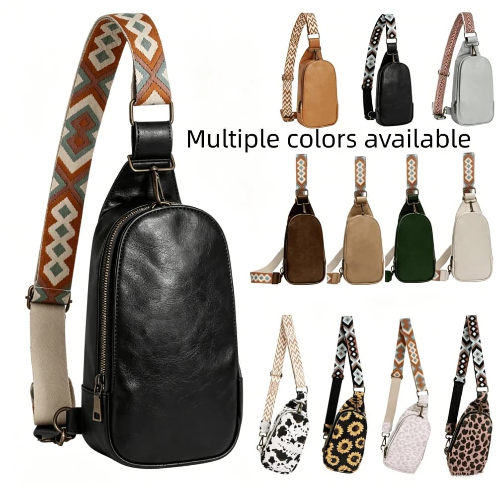 1PC Women's Small Shoulder Bag Crossbody Bag PU Leather Wide Guitar Strap Chest Strap Backpack Wallet