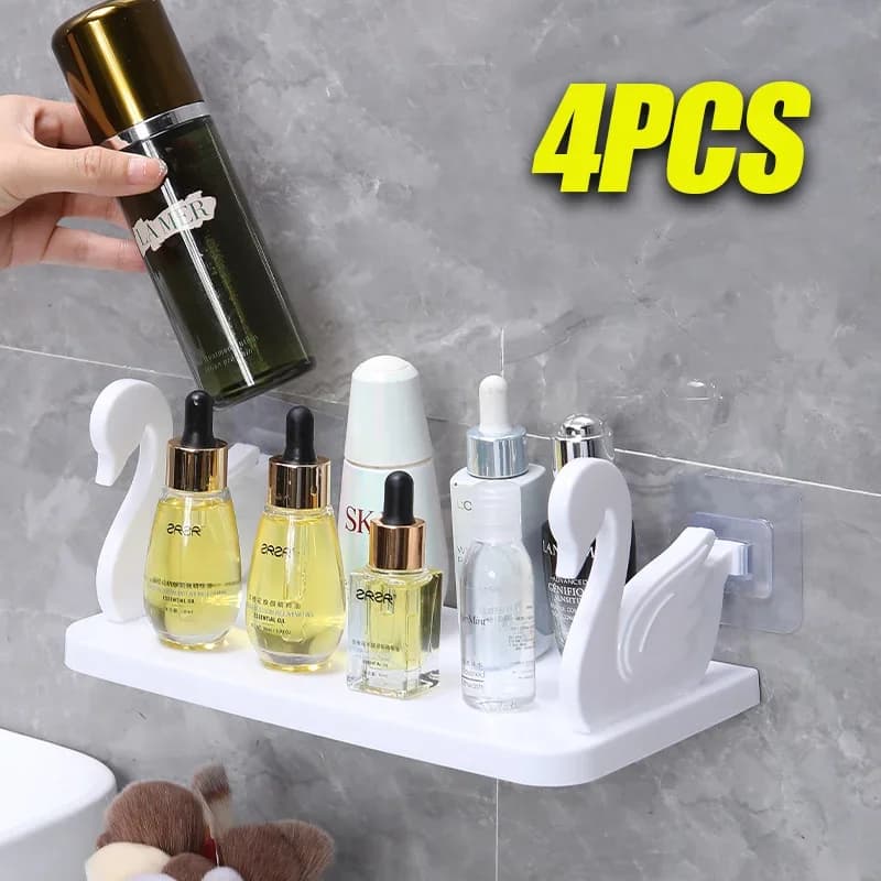 Scaffale a parete con mensola a cigno da 4 pezzi senza perforazione scaffale portaoggetti per bagno organizzatore da cucina ripiano portaoggetti per bagno