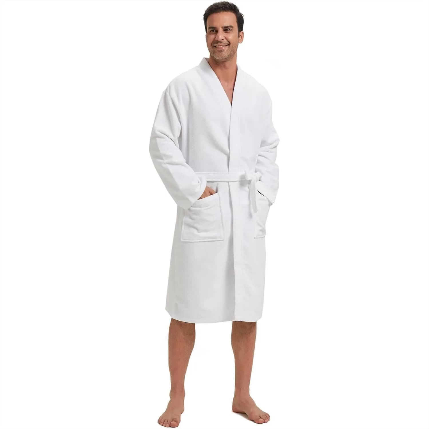 Men's Lightweight Cotton Waffle Bathrobe with Pockets for Big & Tall