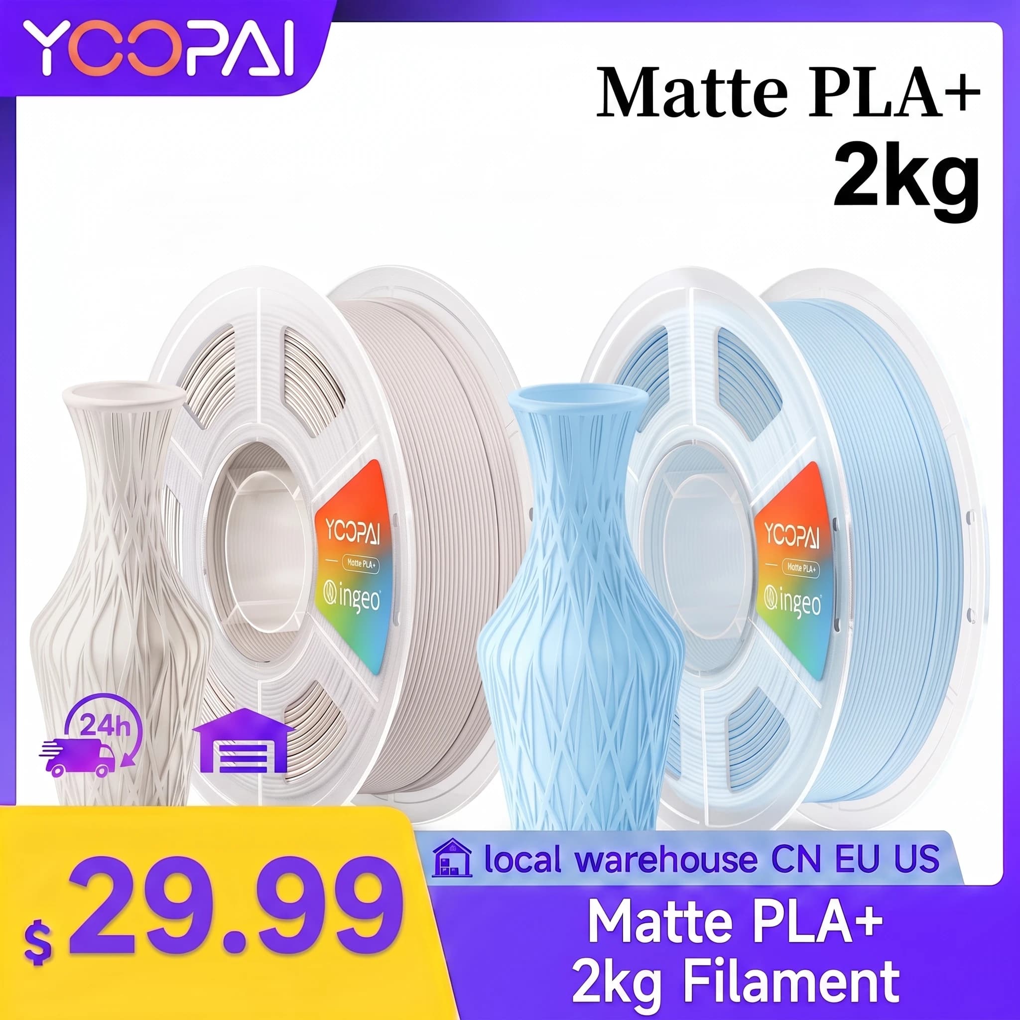YOOPAI Matte PLA+ Filament 1.75mm 1kg Wide Color Selection Soft Matte Surface Reduced Layer Lines High Precision ±0.02mm