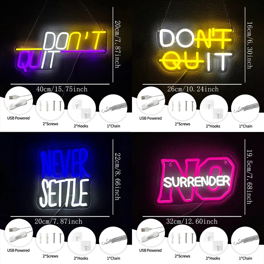 Insegna al neon No Surrender per decorazioni da parete, insegna luminosa per casa, ufficio, palestra, stanza da uomo, camera da letto, sala giochi, bar, sala ricreativa