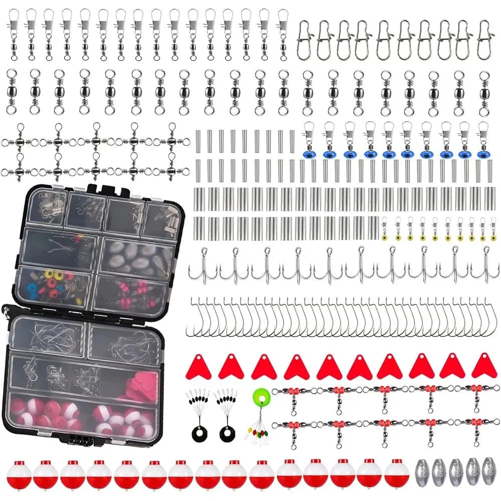 Full fishing kit of 144 pieces: equipment organizer with hooks, blades, weights for beginner and experienced fishermen