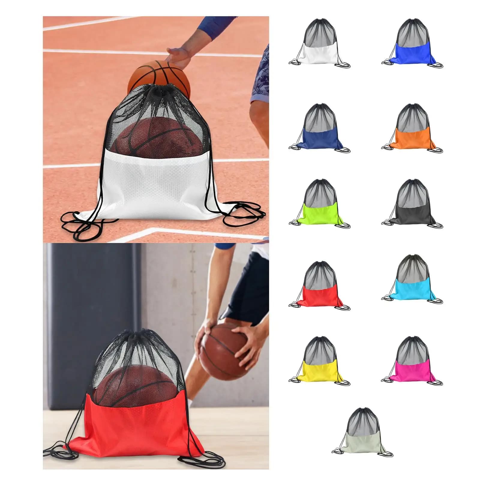 Basketball mesh bag with drawstring, casual tear-resistant Oxford fabric bag for softball and volleyball