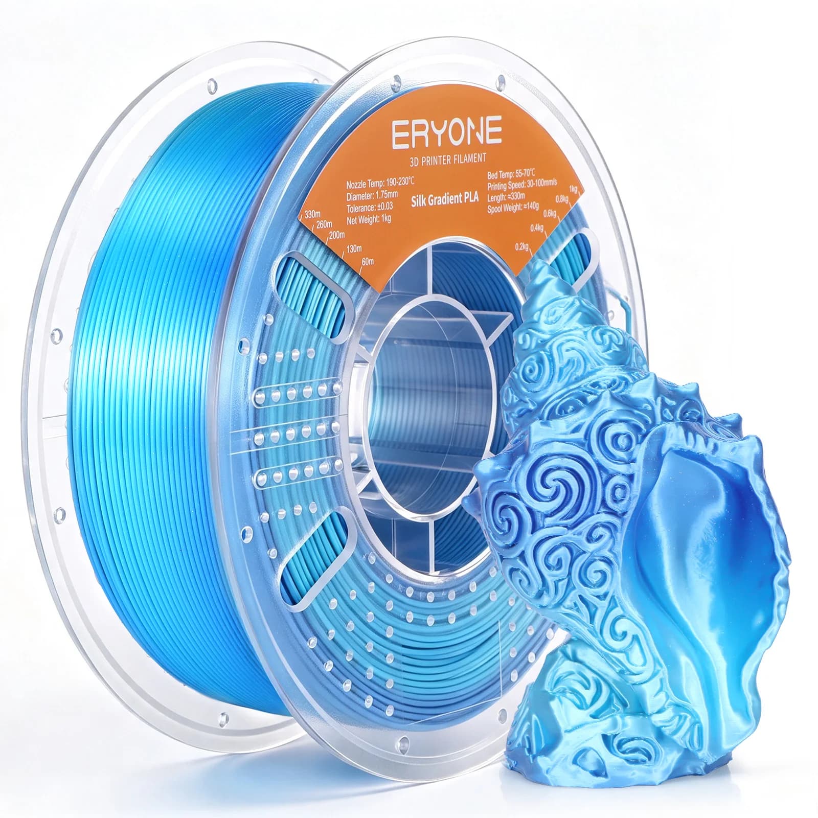 ERYONE Silk Gradient PLA Filament 1.75mm, Shiny Multicolor, Fast Color Change, Silky Glossy Finish, +/-0.03mm, 1kg Spool