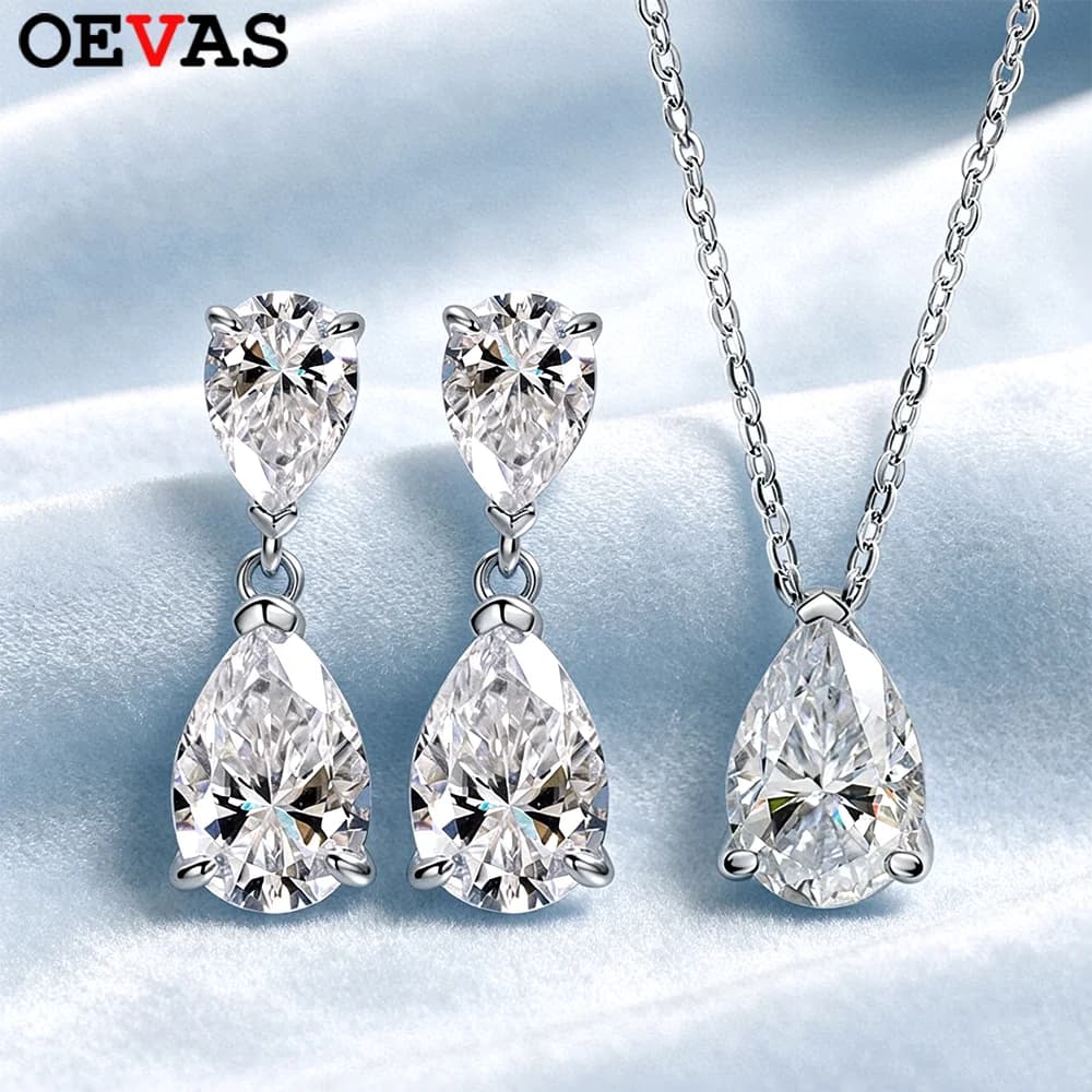 OEVAS Set di orecchini/collana con moissanite taglio a pera da 7,2 ct per donna, 100% argento S925, gioielli raffinati da sposa a forma di goccia d'acqua